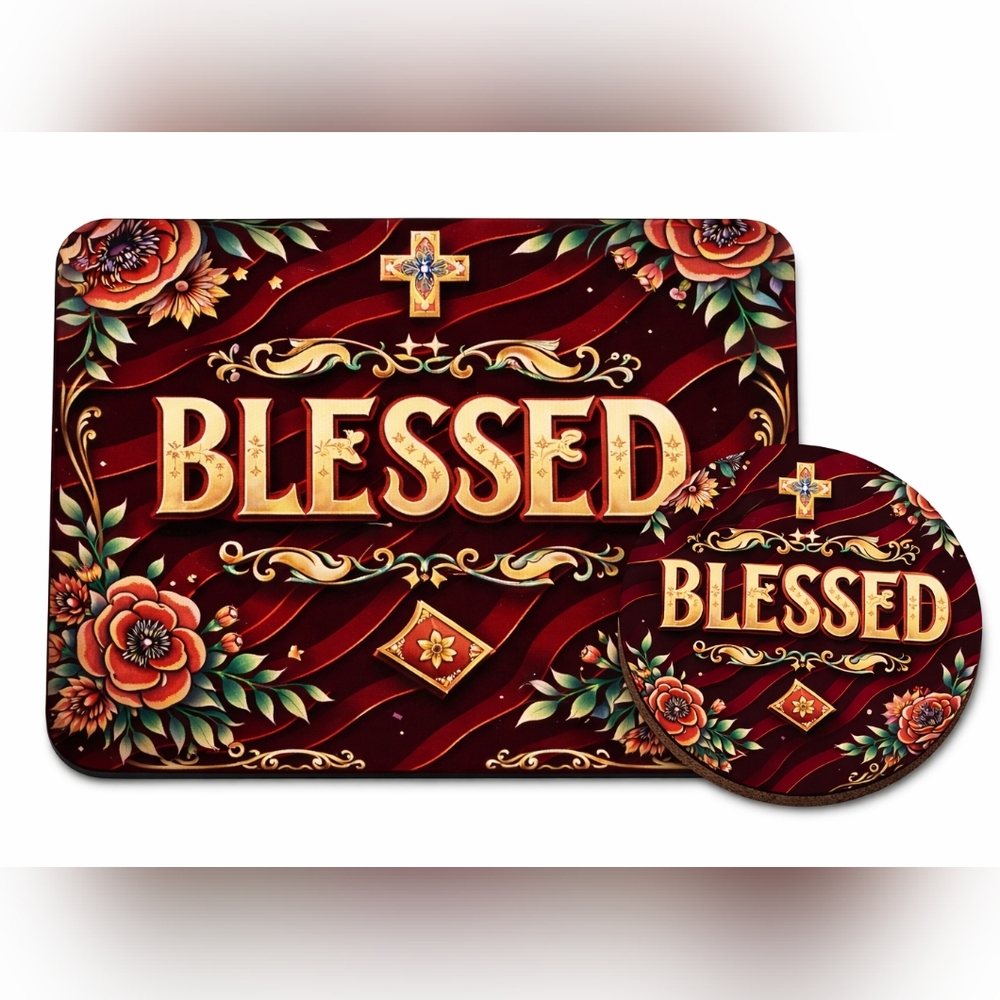 Blessed Hand Crafted Mouse Pad and Coaster Set - NWT